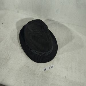 Hennessy Black Pinstripe Fedora with Blue Satin Lining One Size